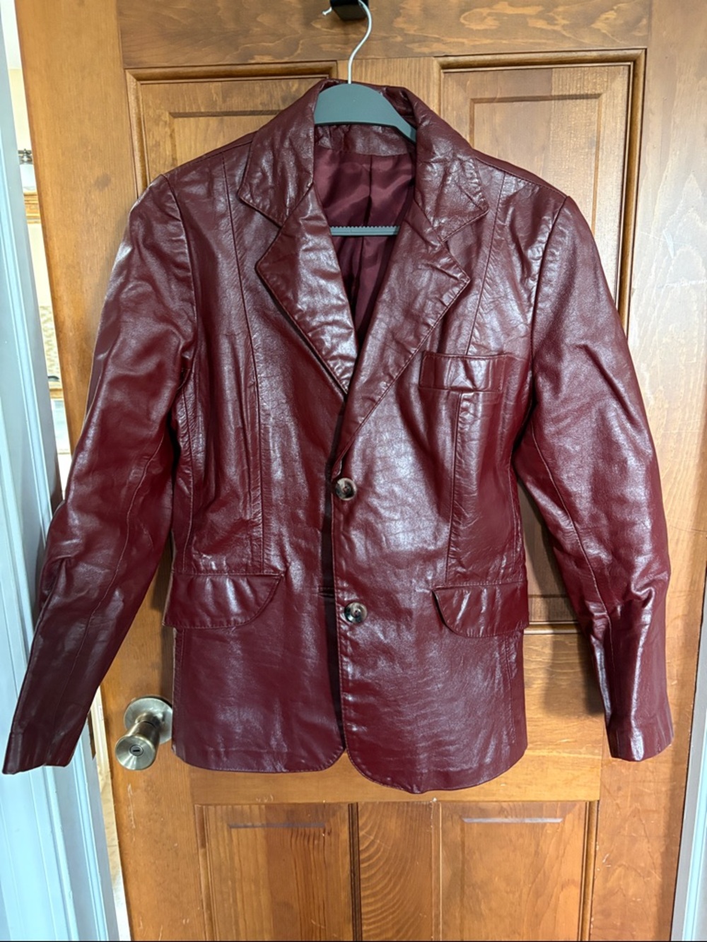 Vintage Burgundy Leather Blazer Jacket